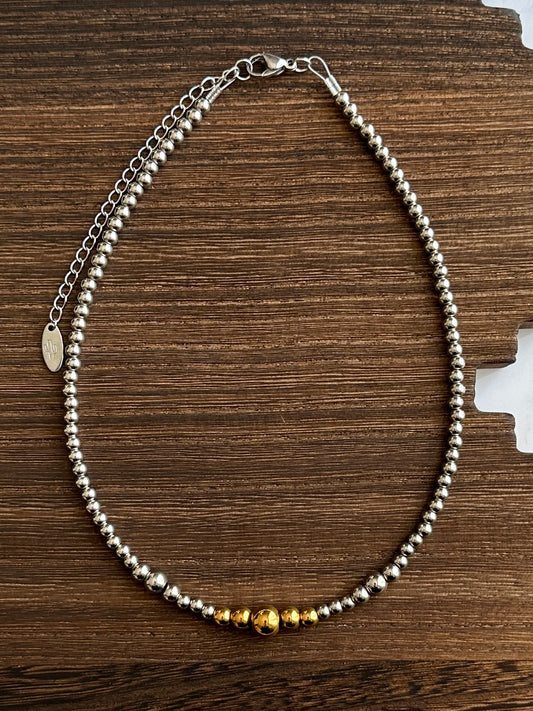 Gold Center Dual Graduated Stainless Steel Western Pearl Choker Necklace 14 inch Red Saguaro Jewelry by Cimarron Red Saguaro Trading Post
