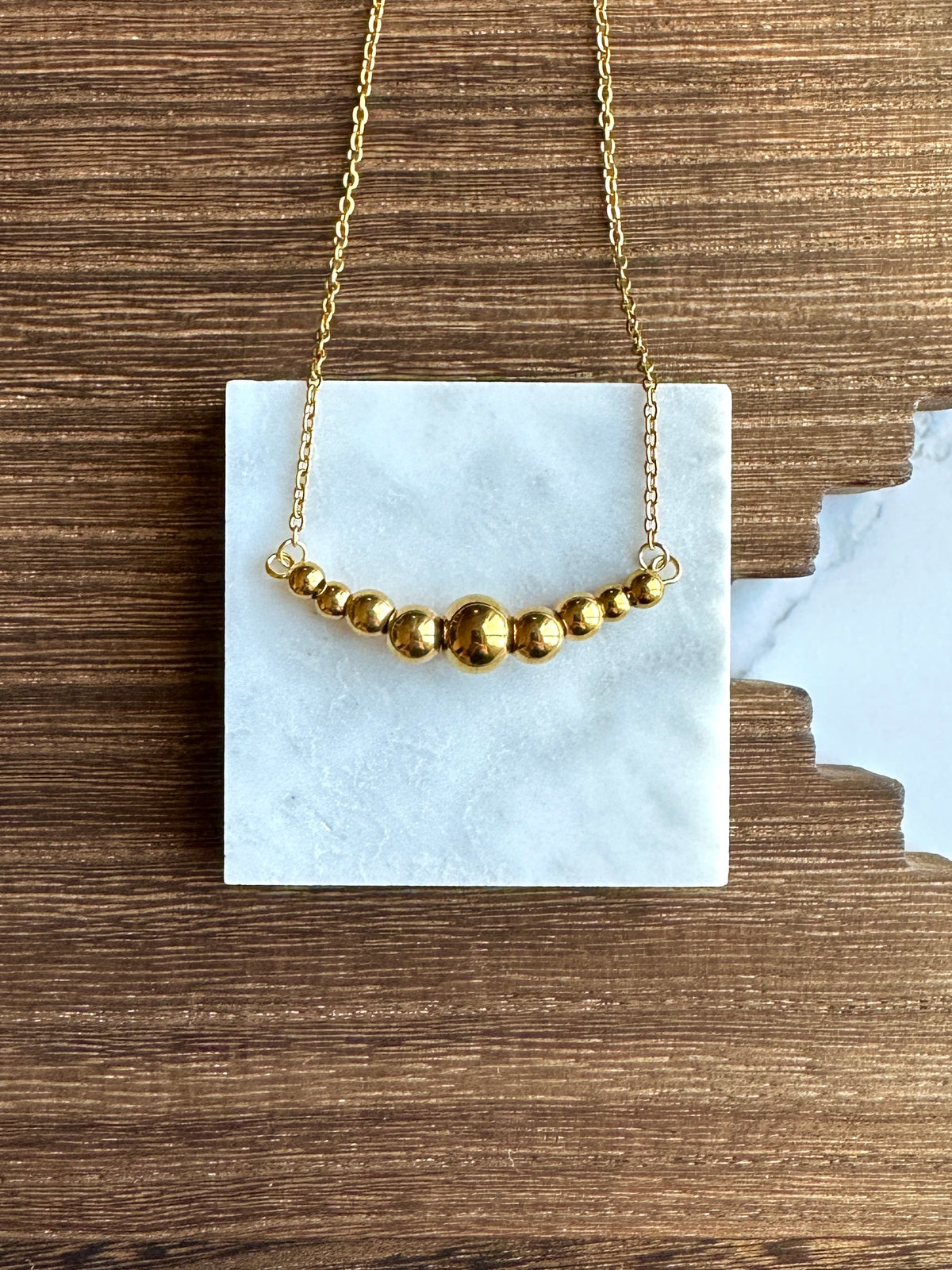 Gold Graduated Stainless Steel Western Pearl 1.5 inch Bar Necklace 16 inch Red Saguaro Jewelry by Cimarron Red Saguaro Trading Post