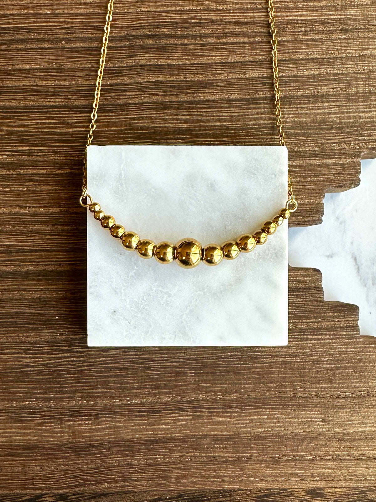 Gold Graduated Stainless Steel Western Pearl 2 inch Bar Necklace 16 inch Red Saguaro Jewelry by Cimarron Red Saguaro Trading Post