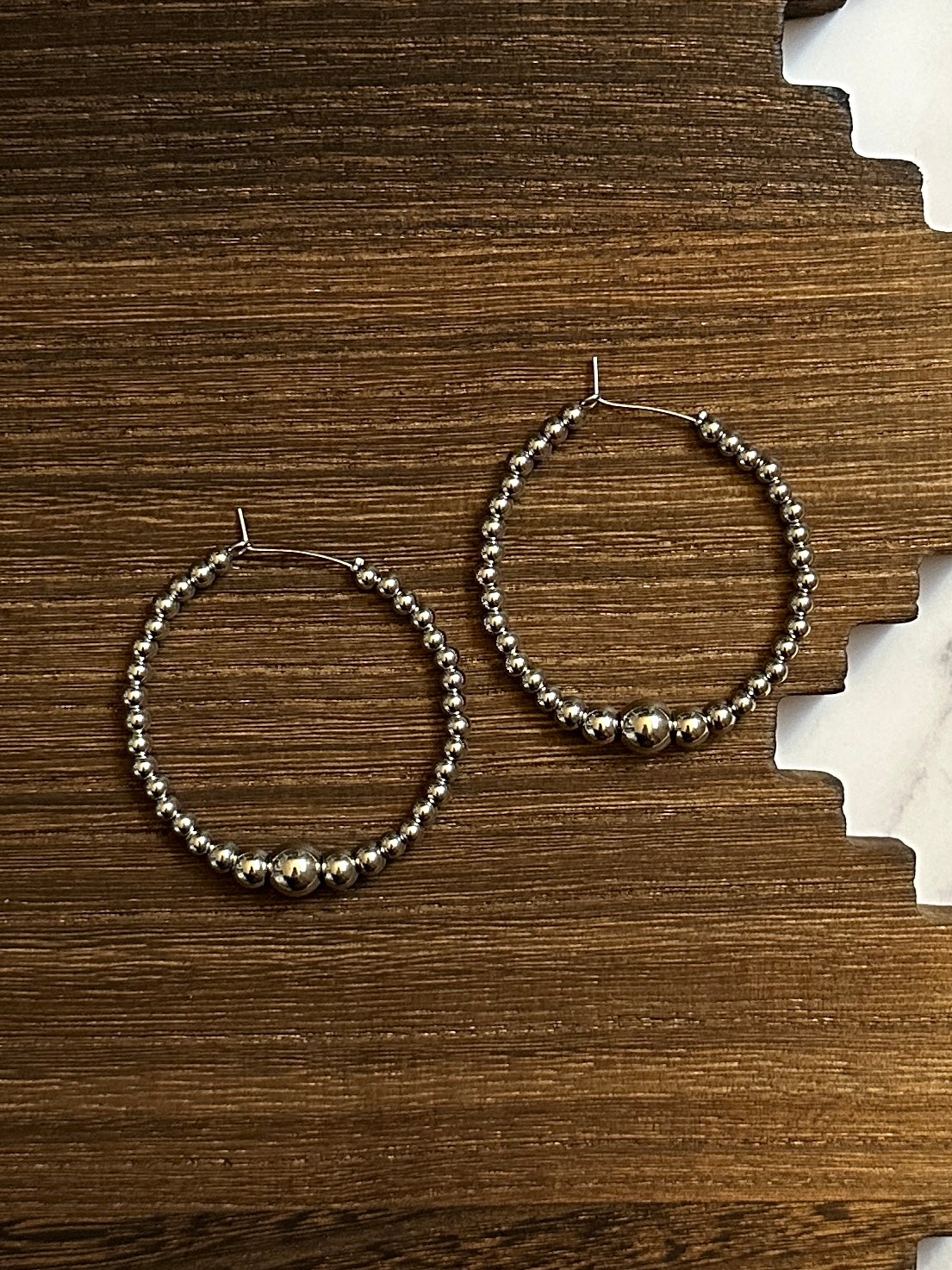 Graduated Stainless Steel Western Pearl Hoop Earrings Red Saguaro Jewelry by Cimarron Red Saguaro Trading Post