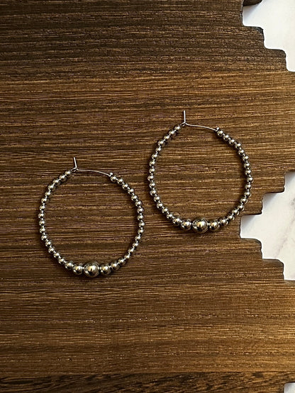 Graduated Stainless Steel Western Pearl Hoop Earrings Red Saguaro Jewelry by Cimarron Red Saguaro Trading Post