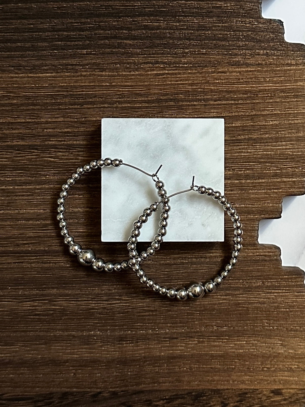 Graduated Stainless Steel Western Pearl Hoop Earrings Red Saguaro Jewelry by Cimarron Red Saguaro Trading Post