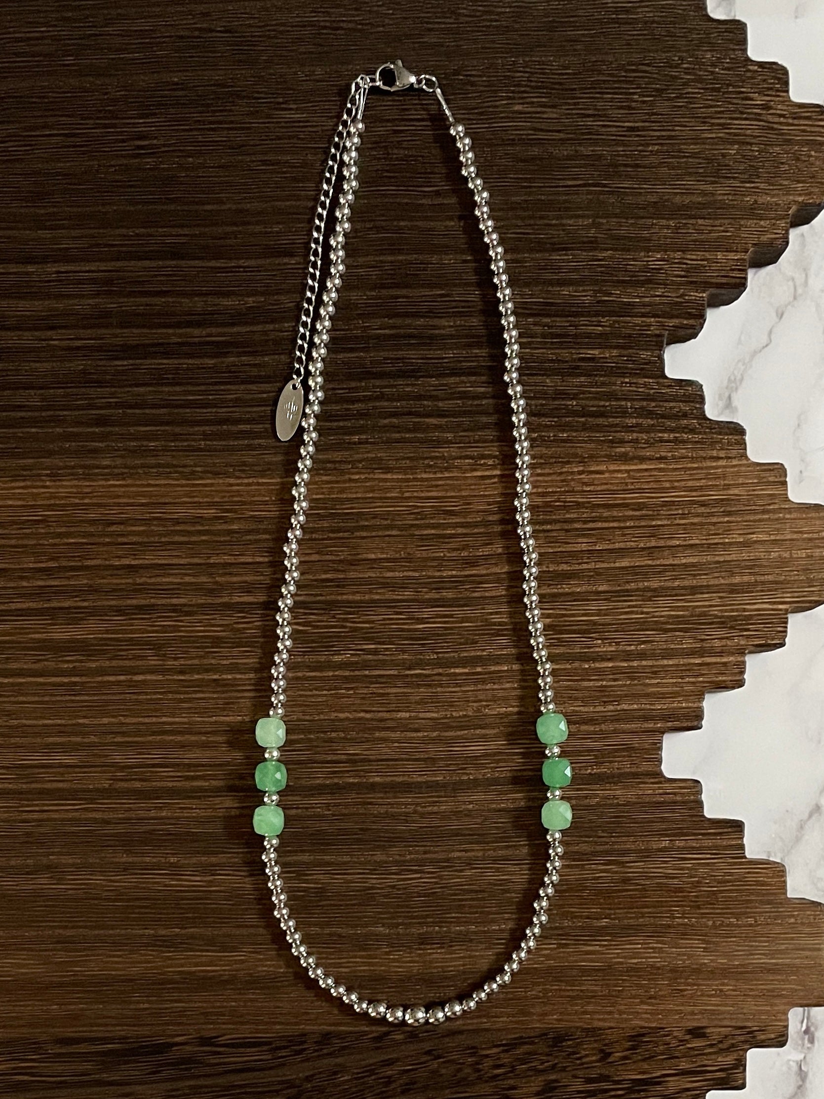 Green Faceted Cube Western Pearl Necklace 20 inch