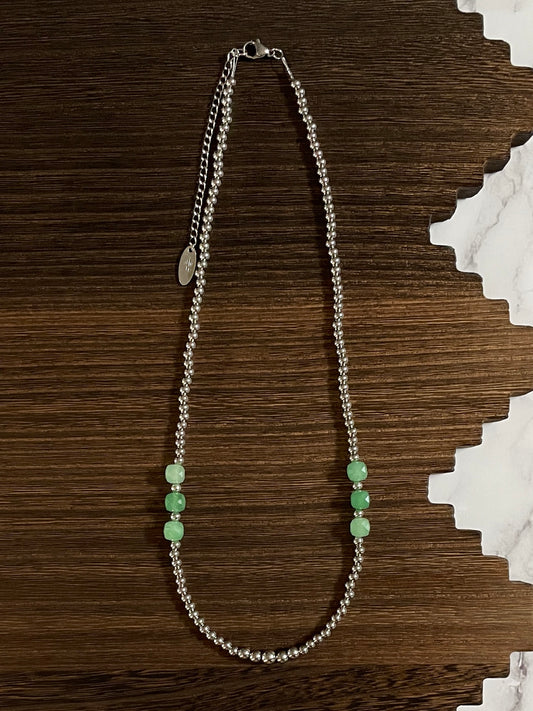Green Faceted Cube Western Pearl Necklace 20 inch