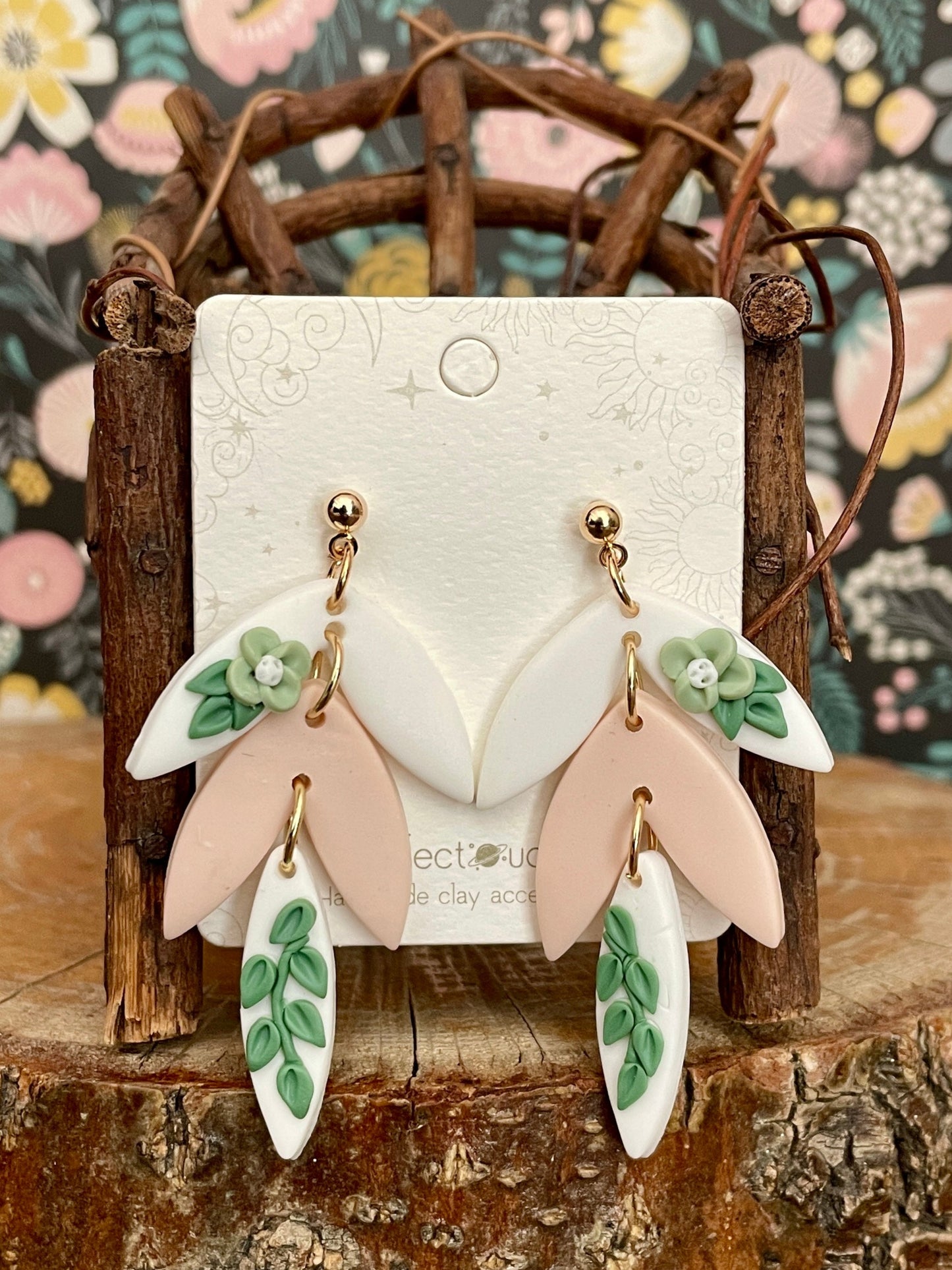 Handmade Polymer Clay Pink Leaf Earrings