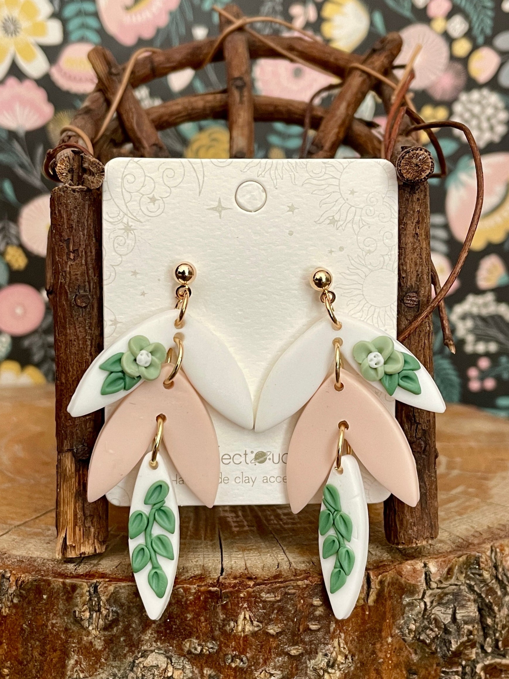 Handmade Polymer Clay Pink Leaf Earrings