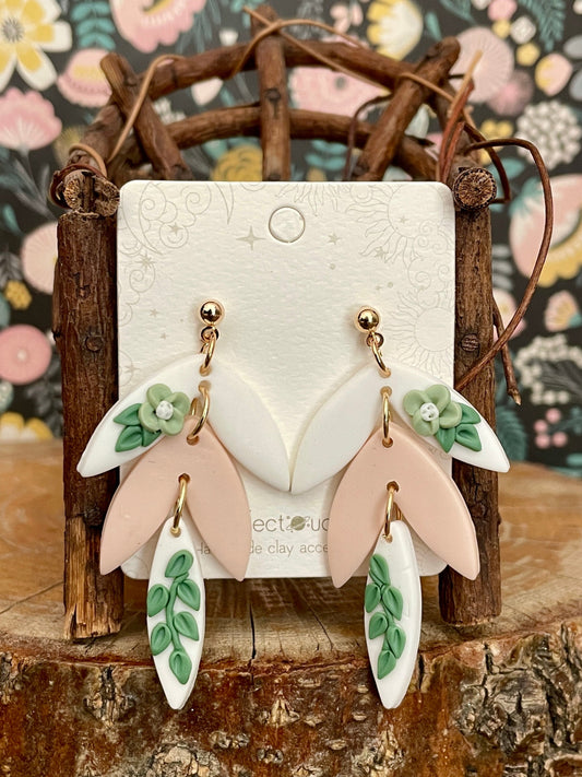 Handmade Polymer Clay Pink Leaf Earrings