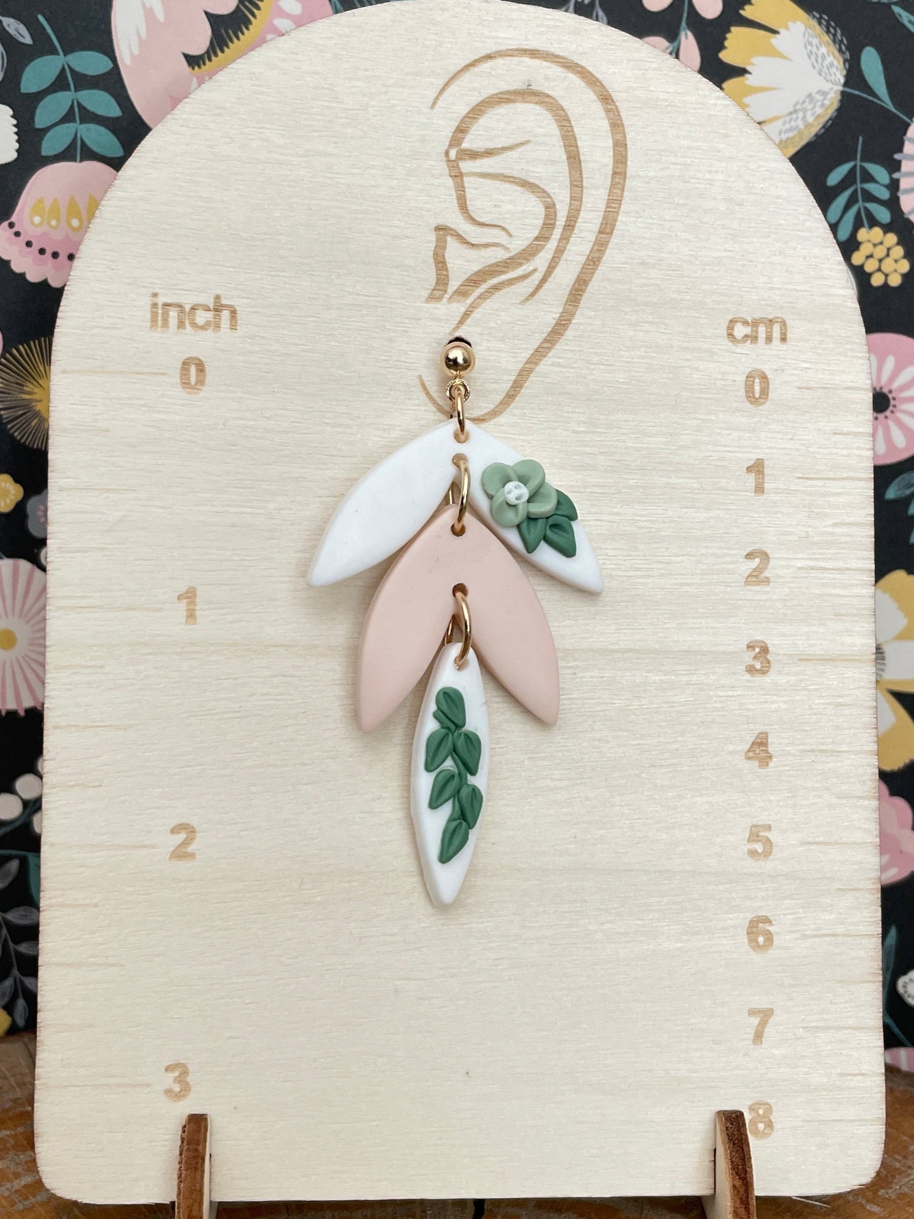 Handmade Polymer Clay Pink Leaf Earrings