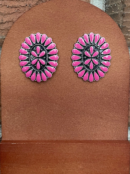 Hot Pink Oval Cluster Earrings