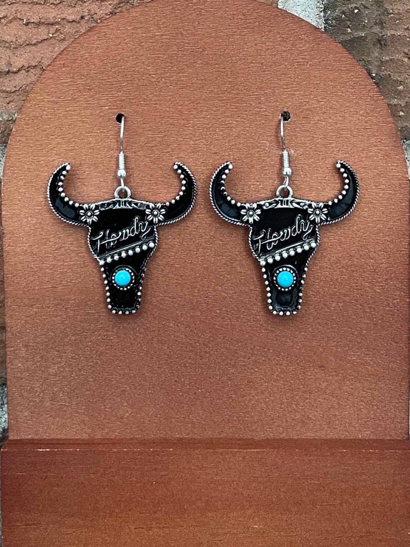 Howdy Steer Skull Earrings with Turquoise
