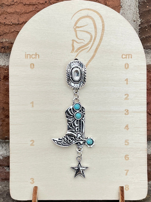 Cowgirl Boot and Hat Dangle Earrings with Faux Turquoise