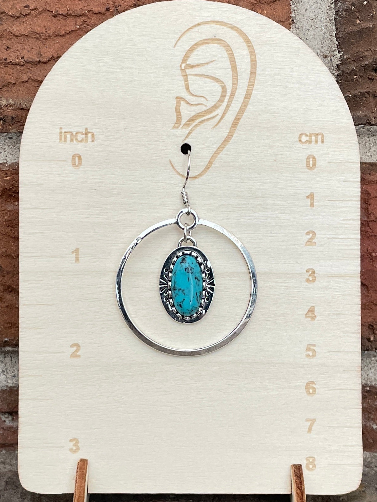 Hoop Dangle Earrings with Faux Turquoise