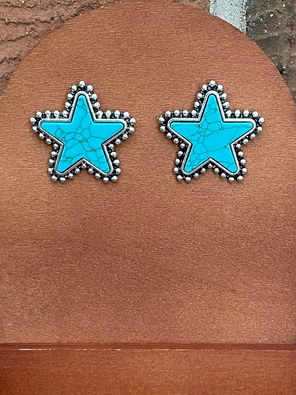 Faux Turquoise Star Stud Earrings