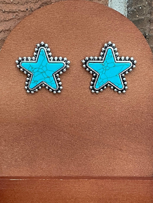 Faux Turquoise Star Stud Earrings