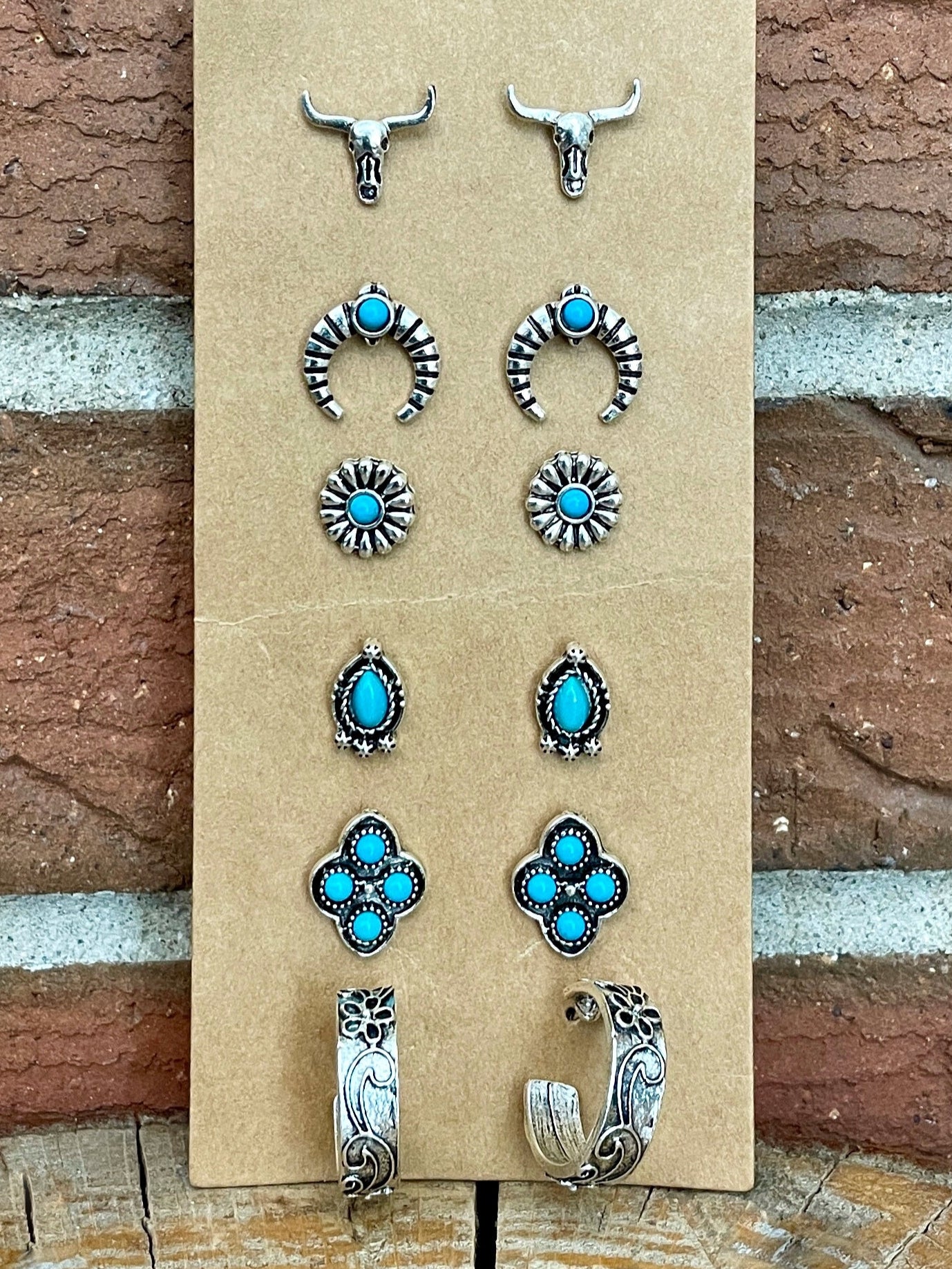 Longhorn Stud Earring Set with Hoops