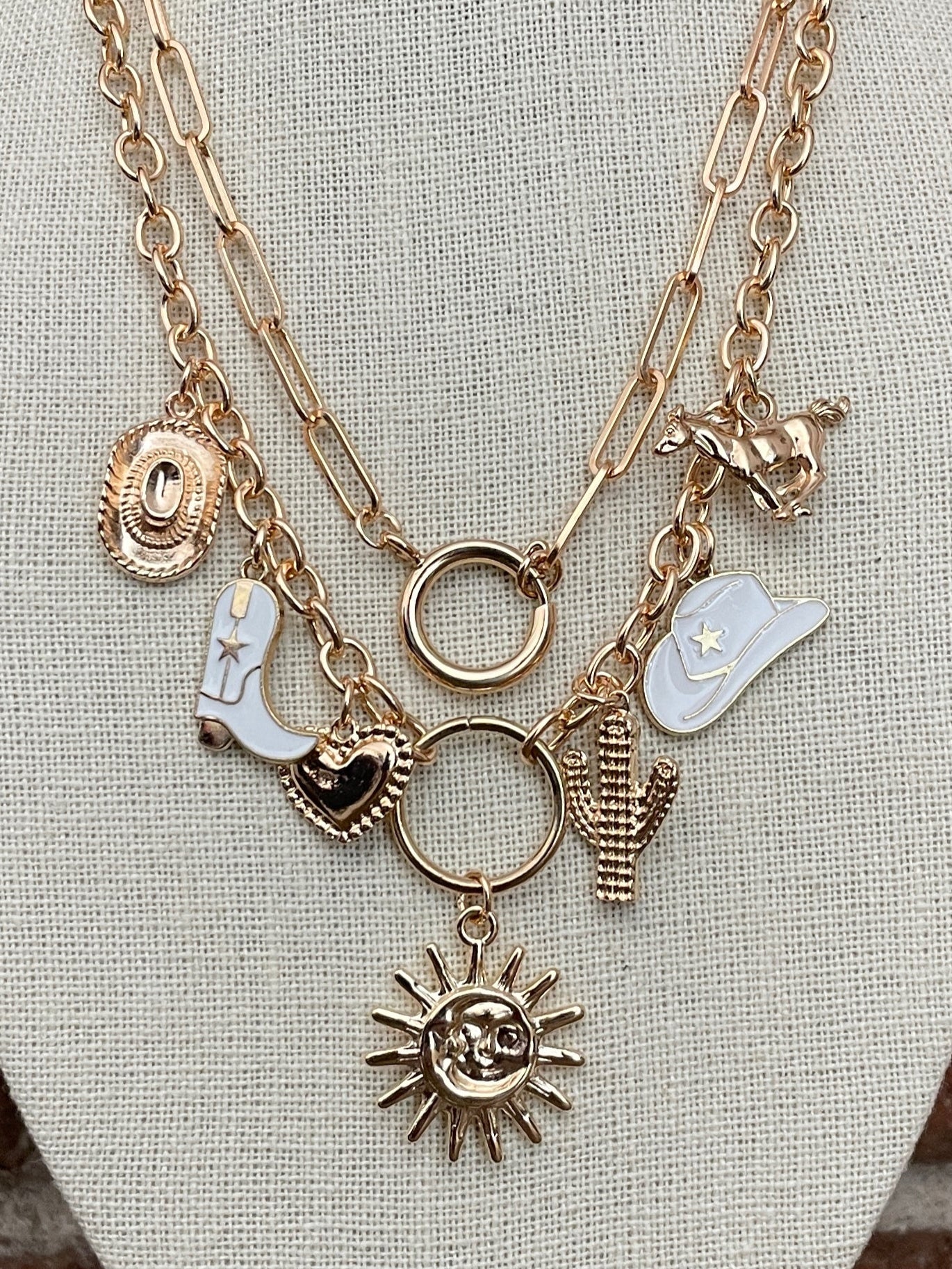 Western Sunburst Charm Necklace Set