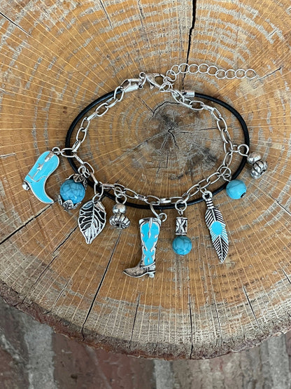 Turquoise Cowgirl Boot Charm Bracelet