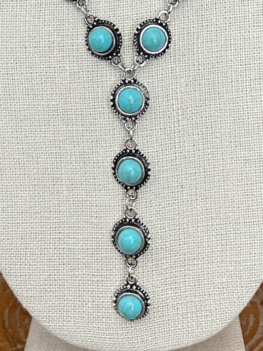 Round Faux Turquoise Concho Lariat Necklace