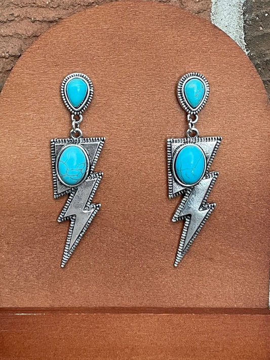 Lightning Bolt Drop Earrings with Turquoise