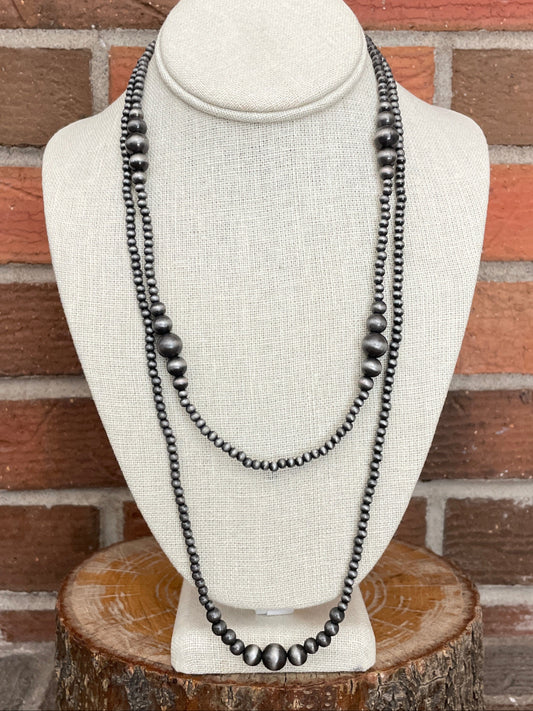 Navajo Style Pearl Graduated Double Layer Necklace