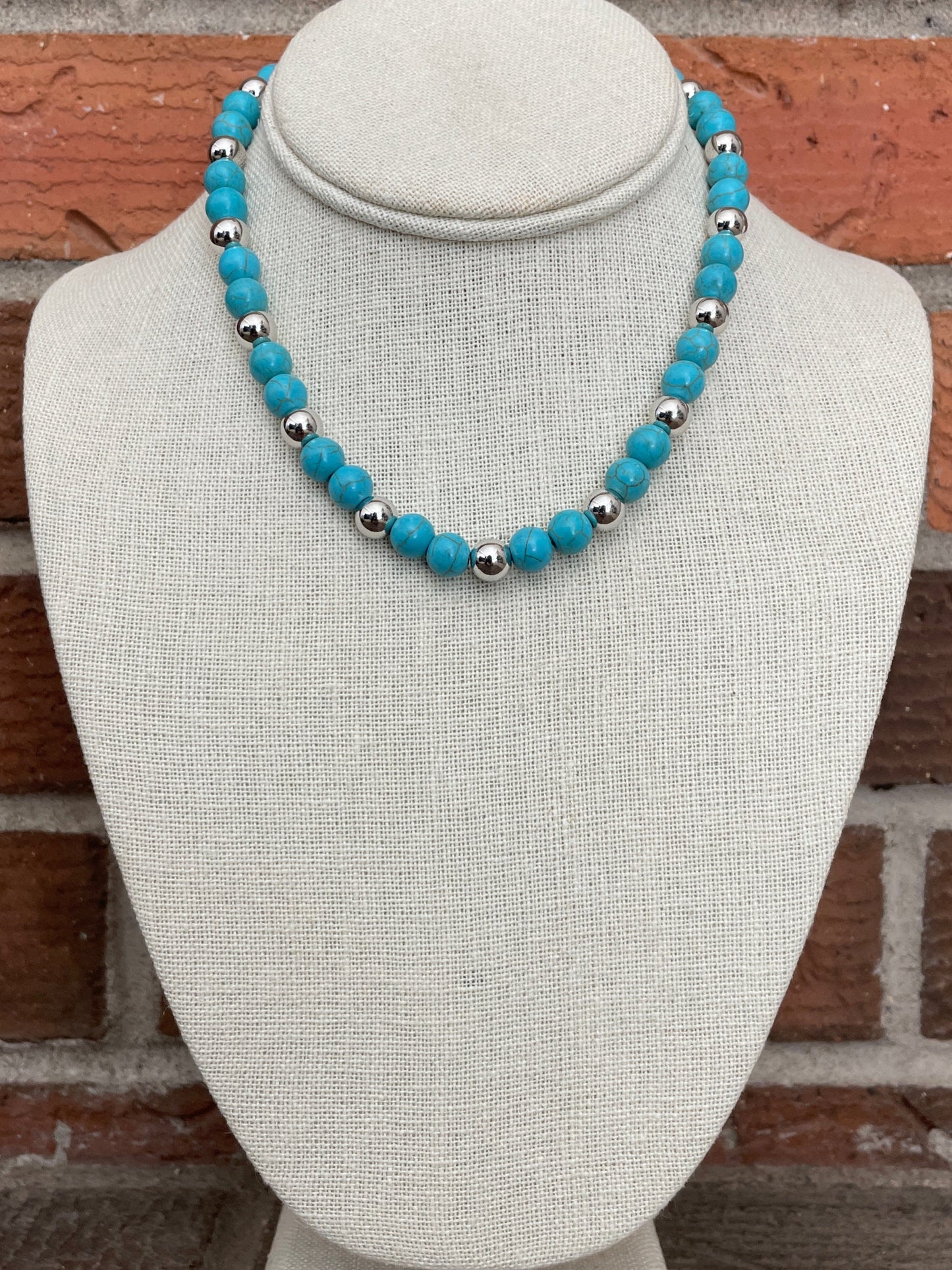 Saguaro Cactus & Turquoise Pendant Necklace Set with Faux Leather