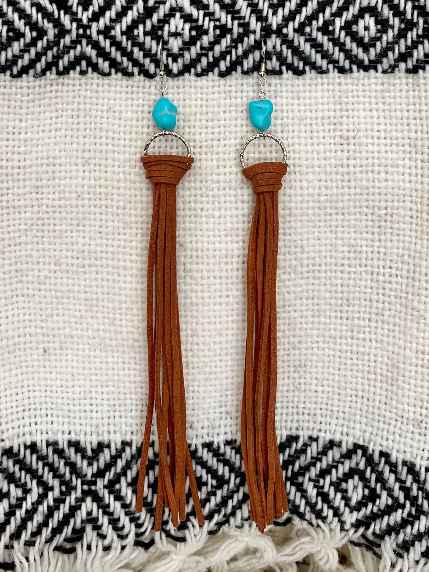 Faux Leather Fringe Earrings with Turquoise