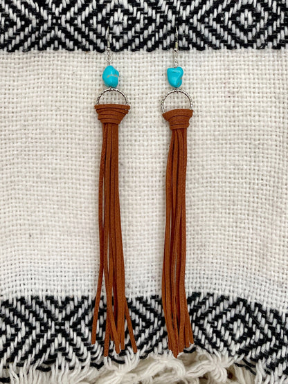 Faux Leather Fringe Earrings with Turquoise