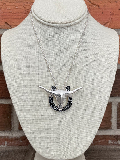 Longhorn and Filigree Horseshoe Necklace