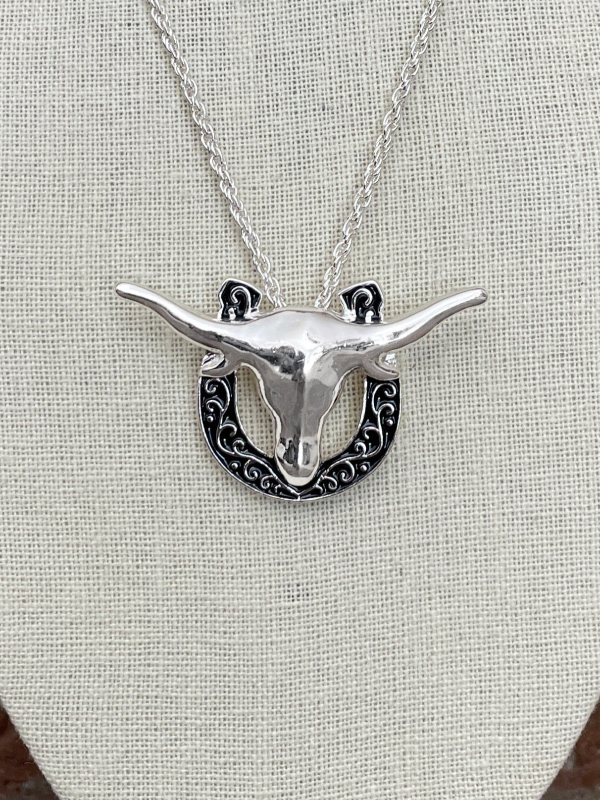 Longhorn and Filigree Horseshoe Necklace