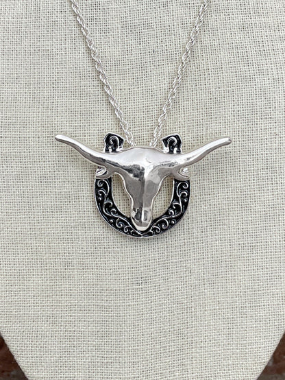 Longhorn and Filigree Horseshoe Necklace