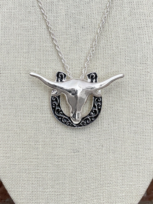 Longhorn and Filigree Horseshoe Necklace