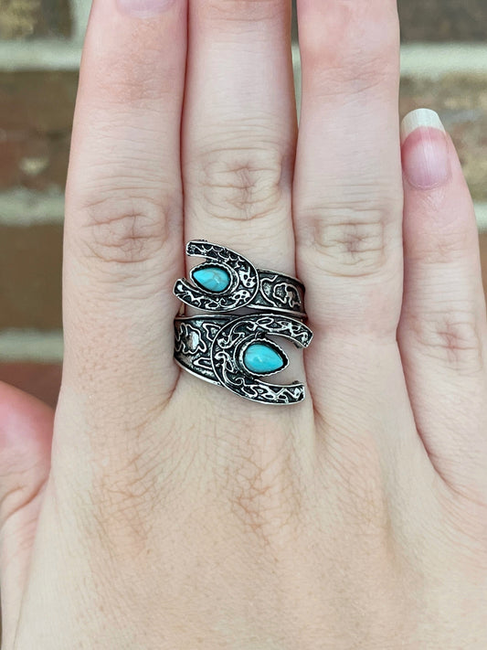 Filigree Horseshoe Ring with Turquoise