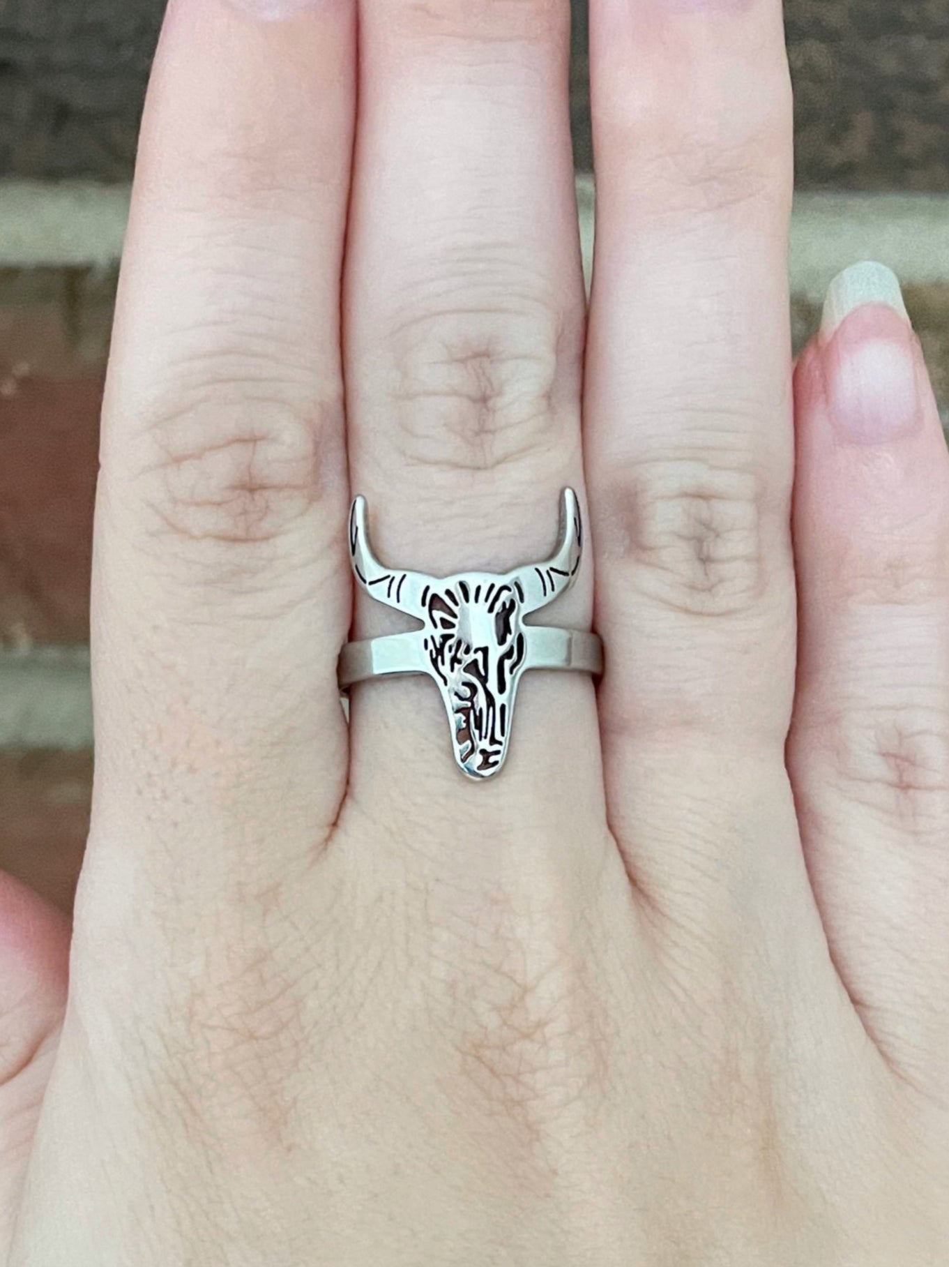 Cutout Steer Skull Ring