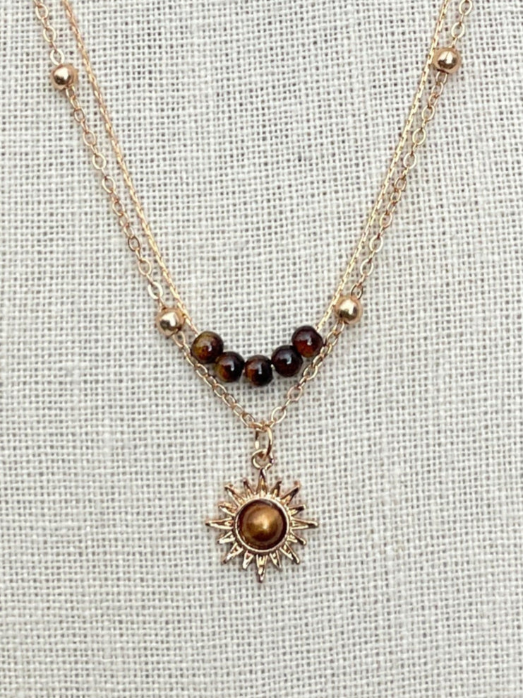Layered Mocha Sunburst Necklace with Coffee Accents