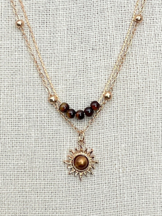 Layered Mocha Sunburst Necklace with Coffee Accents