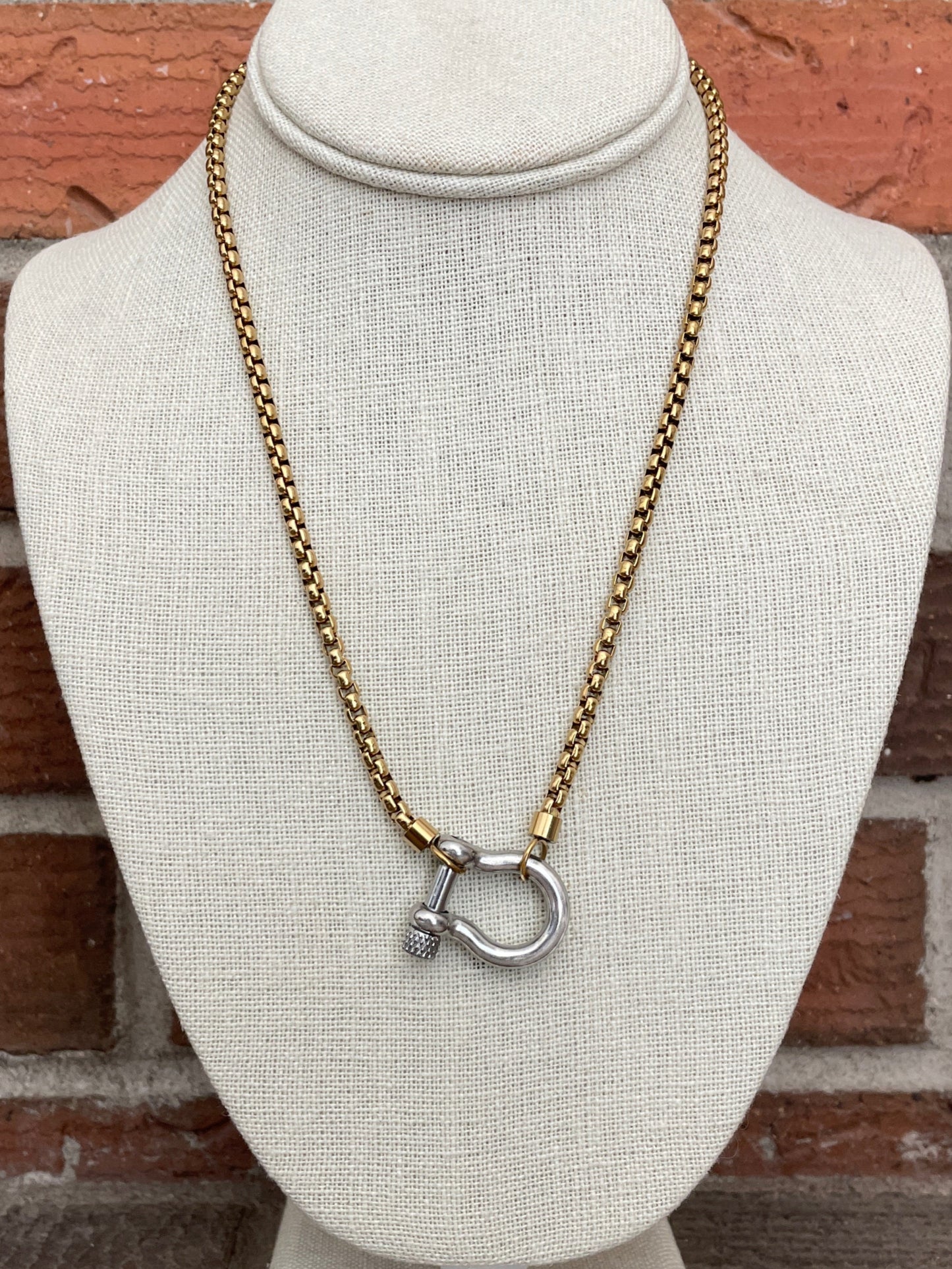 Shackle Bolt Necklace - Silver with Gold Chain
