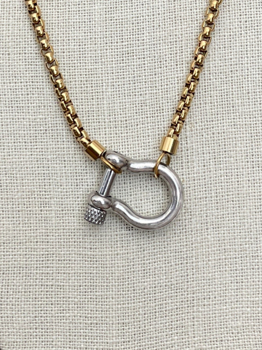 Shackle Bolt Necklace - Silver with Gold Chain