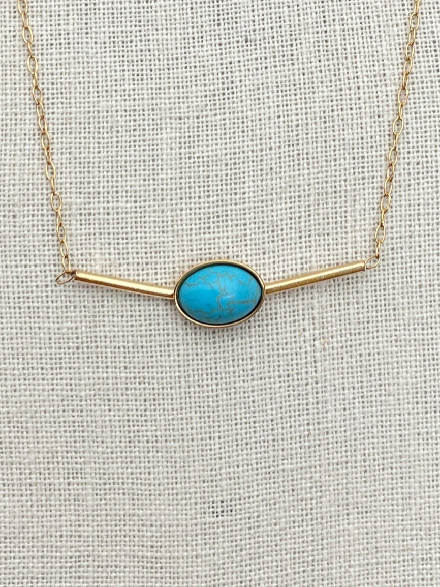 Stainless Steel Bar Necklace with Turquoise - Gold