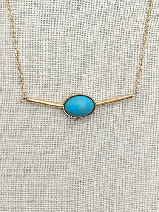 Stainless Steel Bar Necklace with Turquoise - Gold