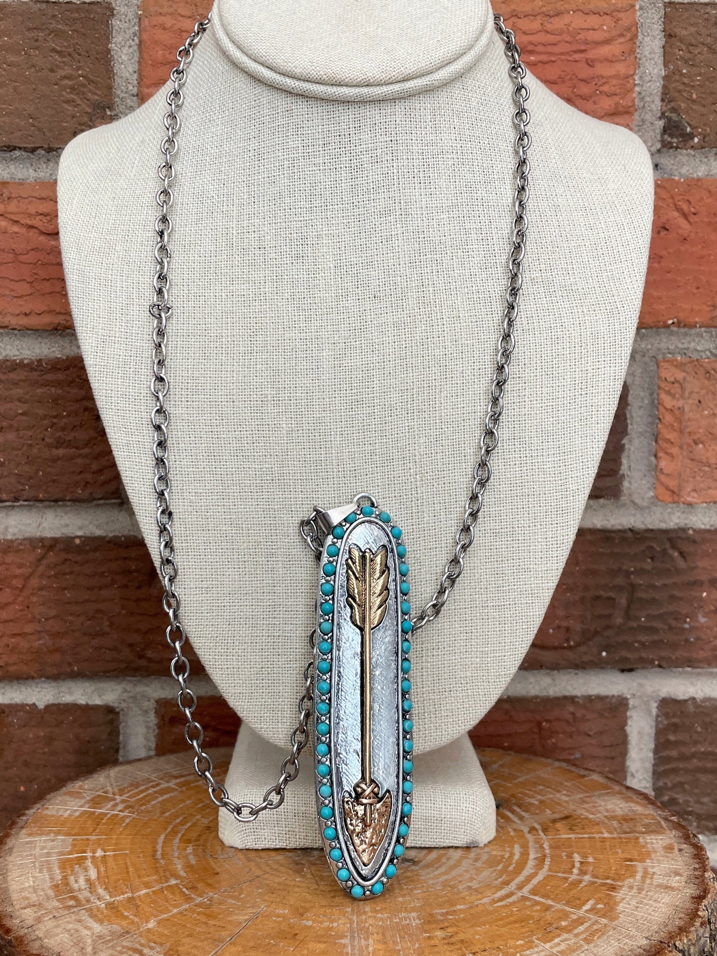 Mixed Metal Arrow Necklace with Turquoise