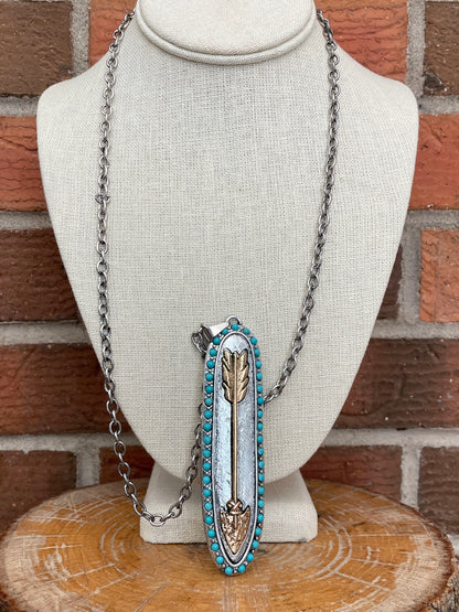 Mixed Metal Arrow Necklace with Turquoise