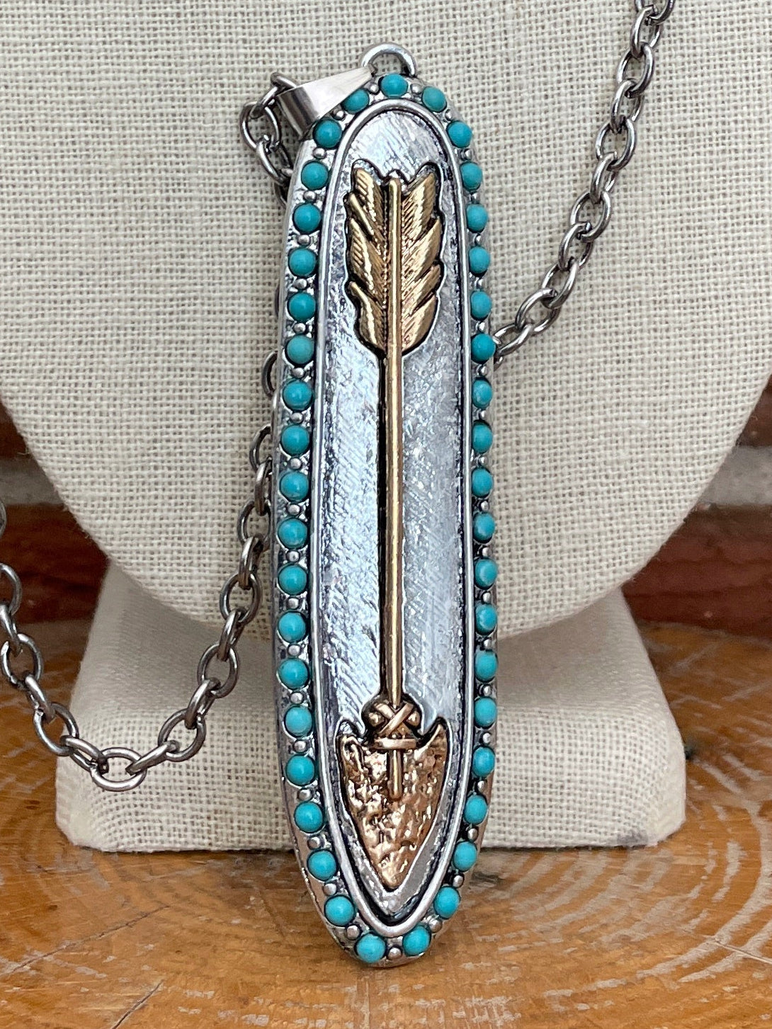 Mixed Metal Arrow Necklace with Turquoise