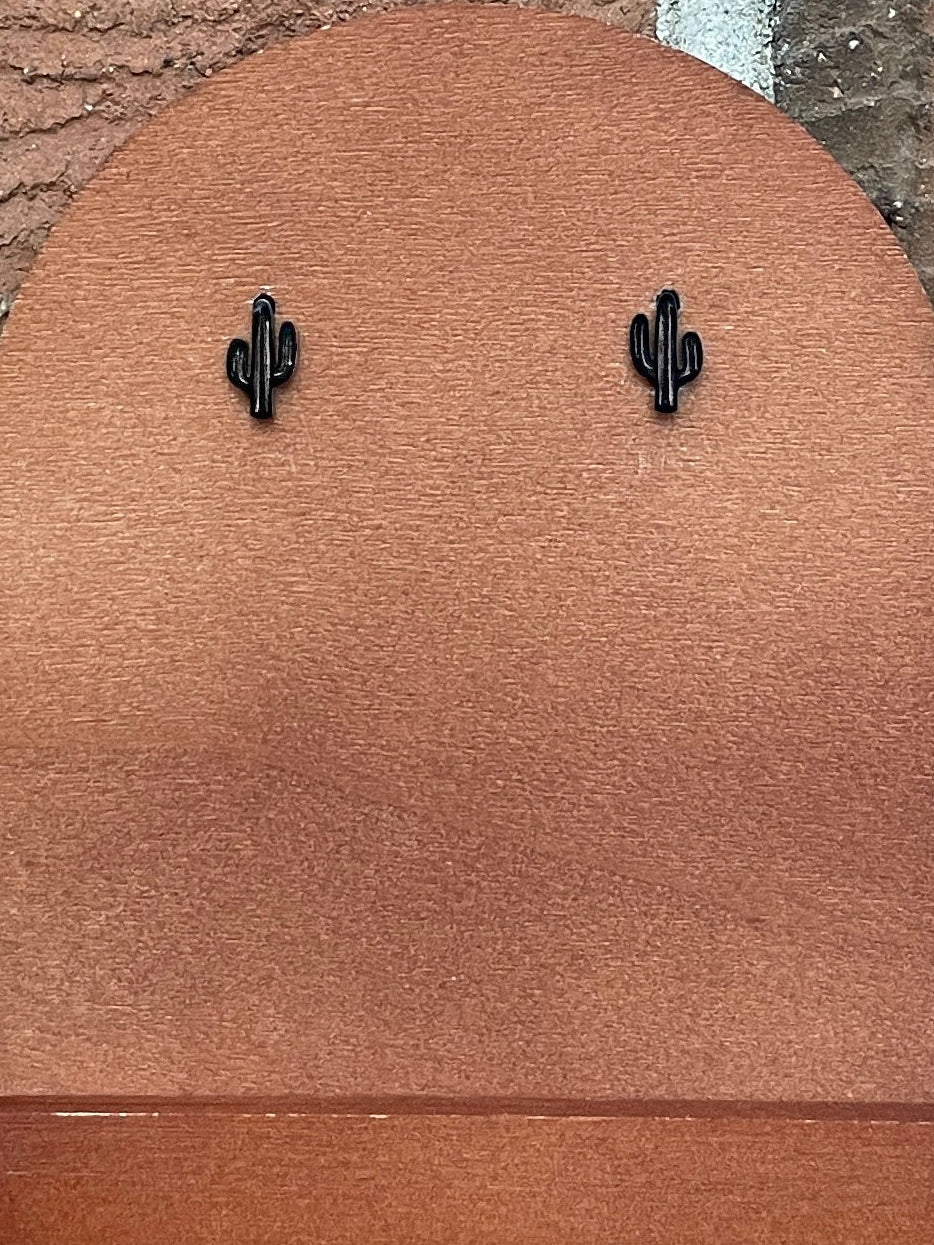 Stainless Steel Saguaro Cactus Earrings - Black