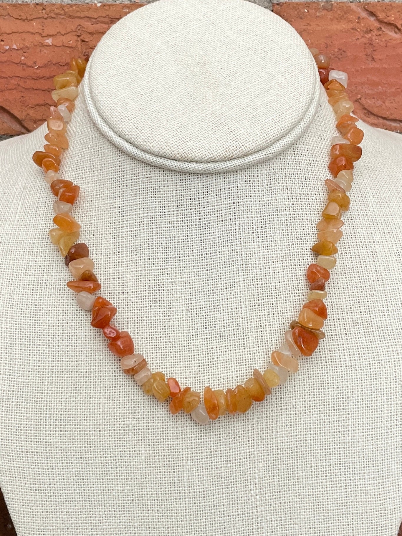 Natural Stone Chip Bead Necklace - Mixed Orange