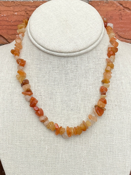 Natural Stone Chip Bead Necklace - Mixed Orange