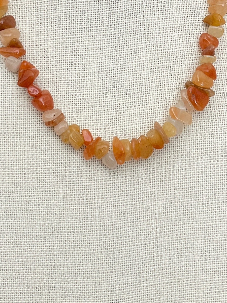 Natural Stone Chip Bead Necklace - Mixed Orange