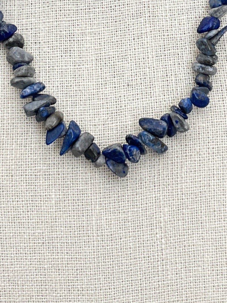 Natural Stone Chip Bead Necklace - Midnight Blue