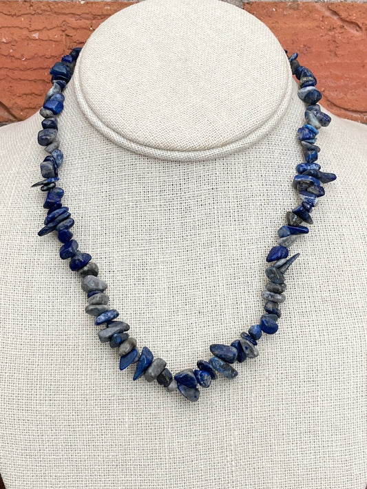 Natural Stone Chip Bead Necklace - Midnight Blue