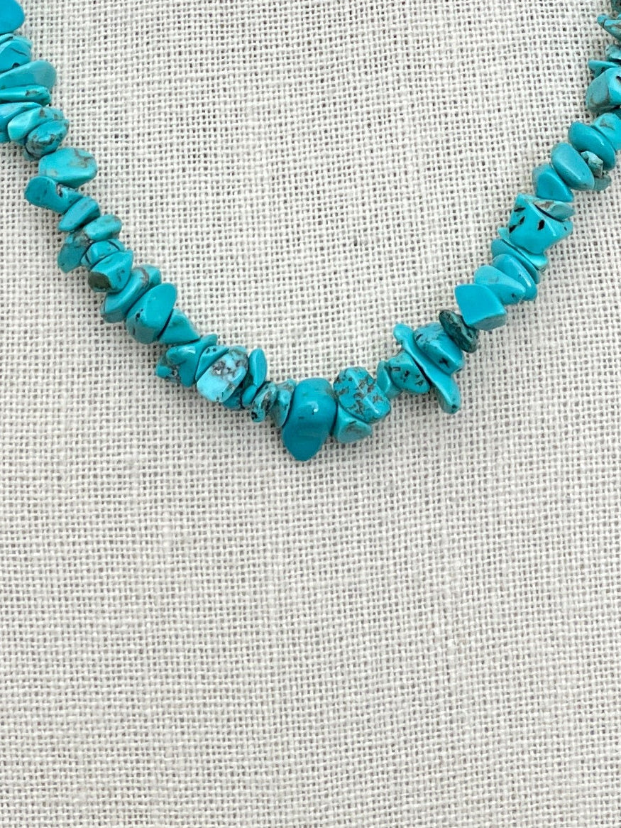 Natural Stone Chip Bead Necklace - Faux Turquoise