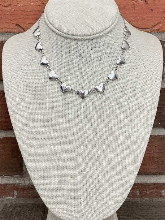 Silver Heart Choker Necklace